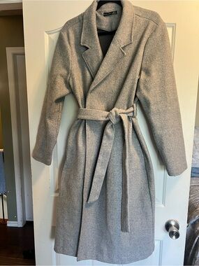 Black Tape_ Light Gray Belted Trench Coat